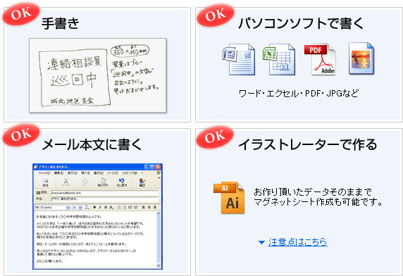 以下いずれかの方法で、デザインを作成し、ご送付ください。