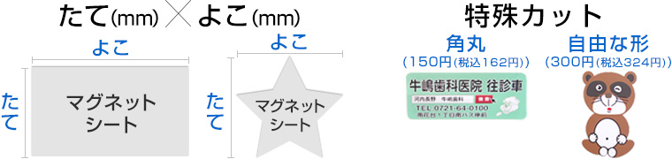 「たて×よこのサイズ」と「特殊カットの有無」