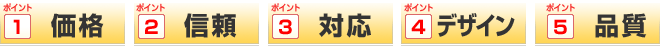 １．価格　２．信頼　３．対応　４．デザイン　５．品質
