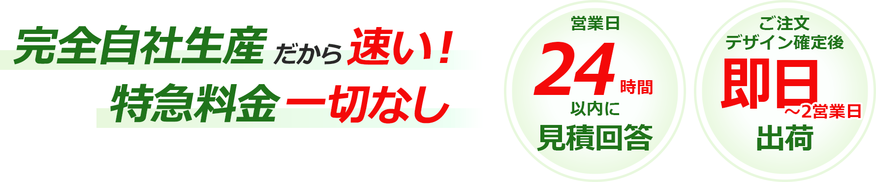 スピーディーなお届けを私たちが全力でサポートします!24時間以内に見積回答 ご注文・デザイン確定後最短3営業日で出荷
