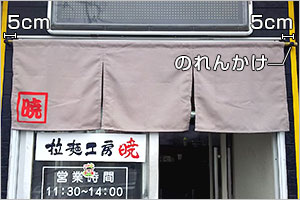 のれんかけ両端から5cm程短いサイズの場合
