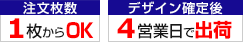 注文枚数1枚からOK、デザイン決定から4営業日で製作可能